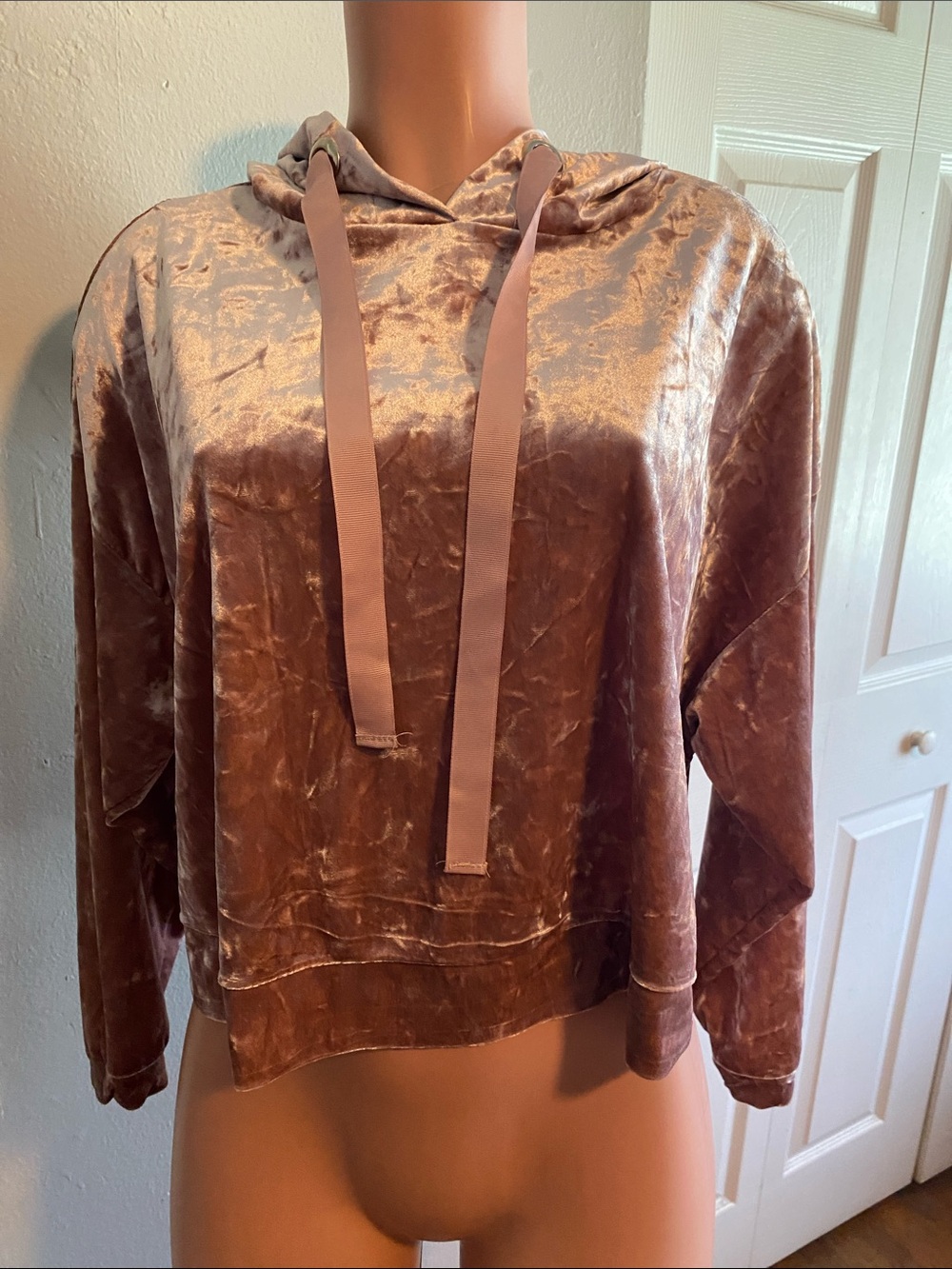 Chloe & Katie Crushed Velvet Hoodie in Mauve
